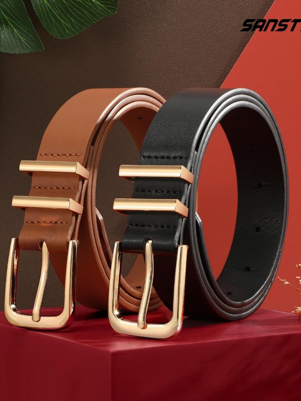 2 Pack Women Belt for Jeans Pants, Simple Fashion Ladies Waist Belt with Gold Bu - Picture 4 of 6